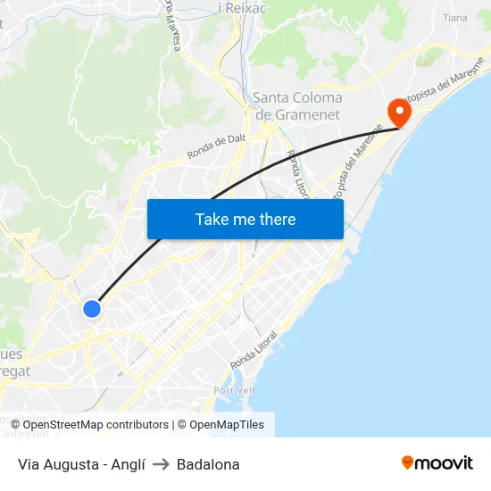Via Augusta - Anglí to Badalona map