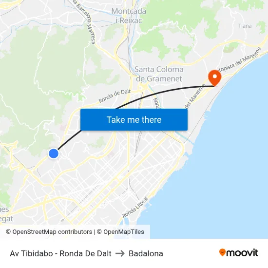 Av Tibidabo - Ronda De Dalt to Badalona map