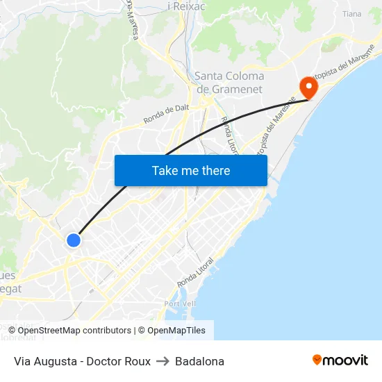 Via Augusta - Doctor Roux to Badalona map