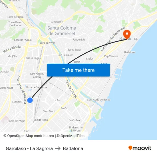 Garcilaso - La Sagrera to Badalona map