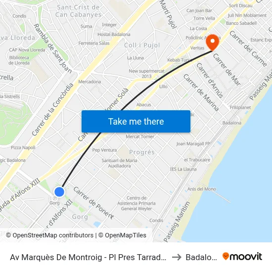 Av Marquès De Mont-Roig - Final De Trajecte to Badalona map