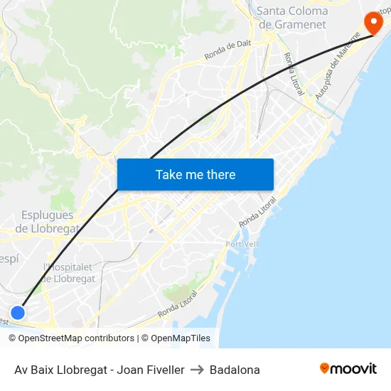 Av Baix Llobregat - Joan Fiveller to Badalona map