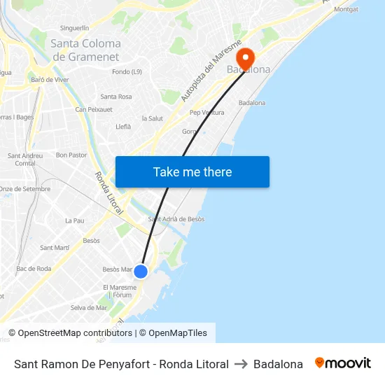 Sant Ramon De Penyafort - Ronda Litoral to Badalona map