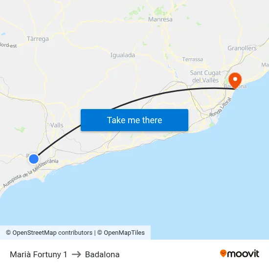 Marià Fortuny 1 to Badalona map