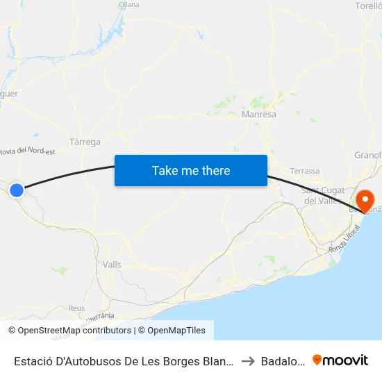 Estació D'Autobusos De Les Borges Blanques to Badalona map
