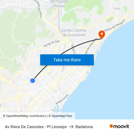 Av Riera De Cassoles - Pl Lesseps to Badalona map