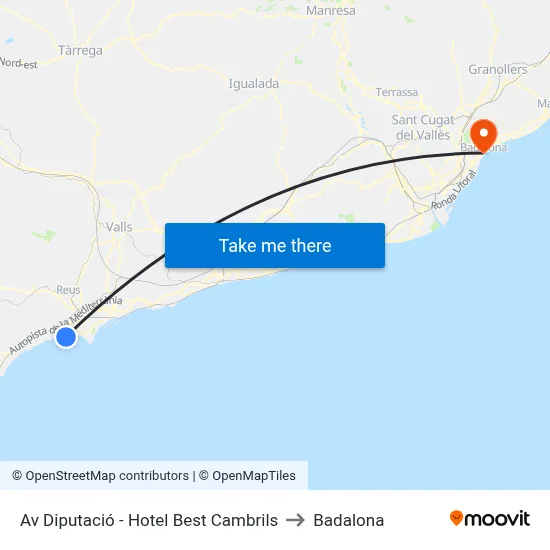 Av Diputació - Hotel Best Cambrils to Badalona map