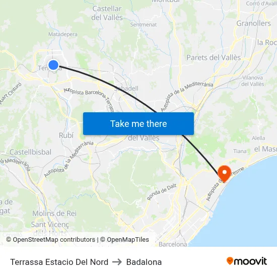 Terrassa Estacio Del Nord to Badalona map