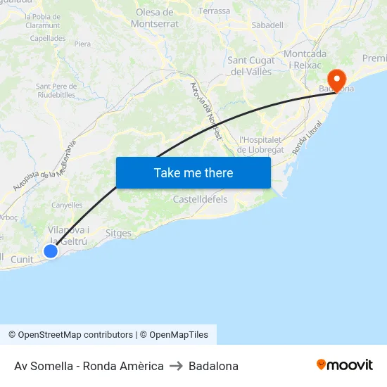 Av Somella - Ronda Amèrica to Badalona map