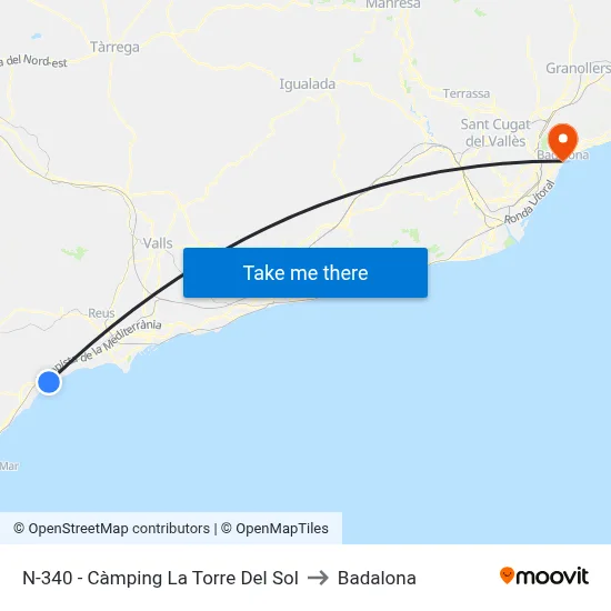 N-340 - Càmping La Torre Del Sol to Badalona map