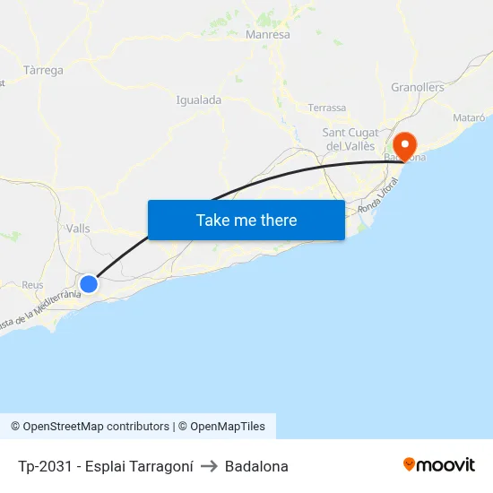 Tp-2031 - Esplai Tarragoní to Badalona map