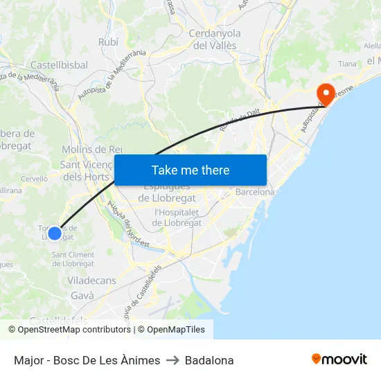 Major - Bosc De Les Ànimes to Badalona map