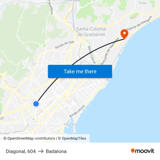 Diagonal, 604 to Badalona map