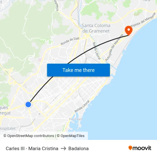 Carles III - Maria Cristina to Badalona map