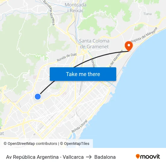Av República Argentina - Vallcarca to Badalona map