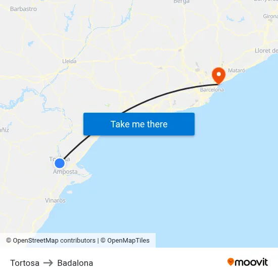 Tortosa to Badalona map