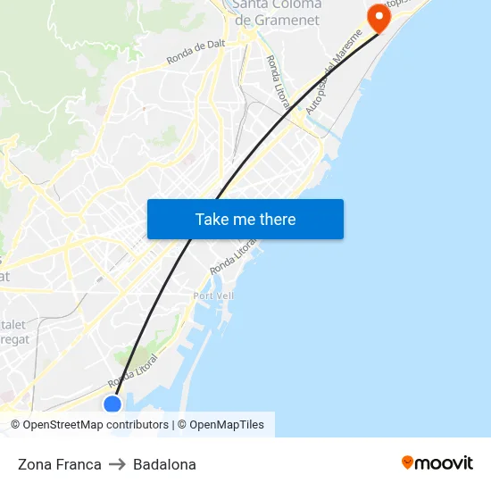 Zona Franca to Badalona map