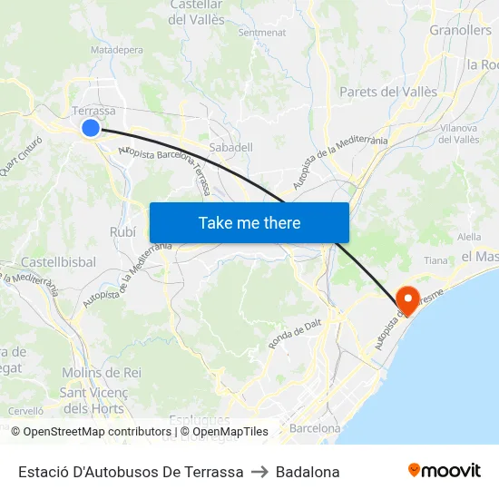Estació D'Autobusos De Terrassa to Badalona map