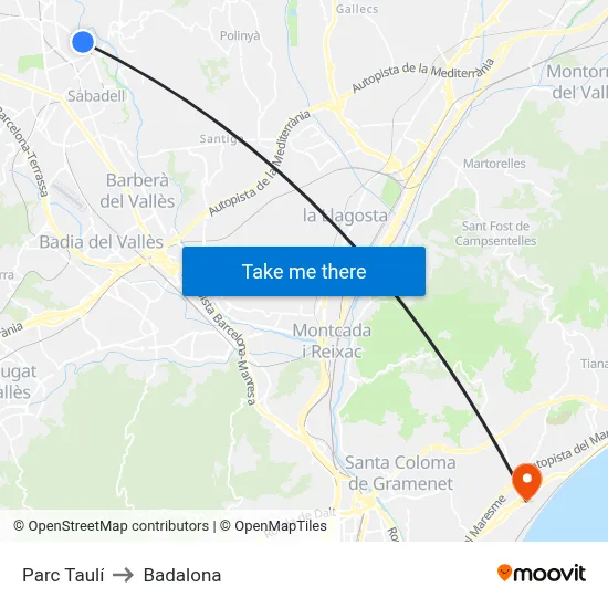 Parc Taulí to Badalona map