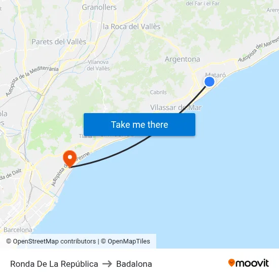 Ronda De La República to Badalona map