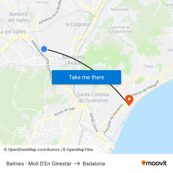 Balmes - Molí D'En Ginestar to Badalona map