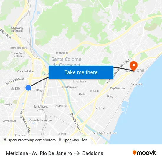 Meridiana - Av. Rio De Janeiro to Badalona map