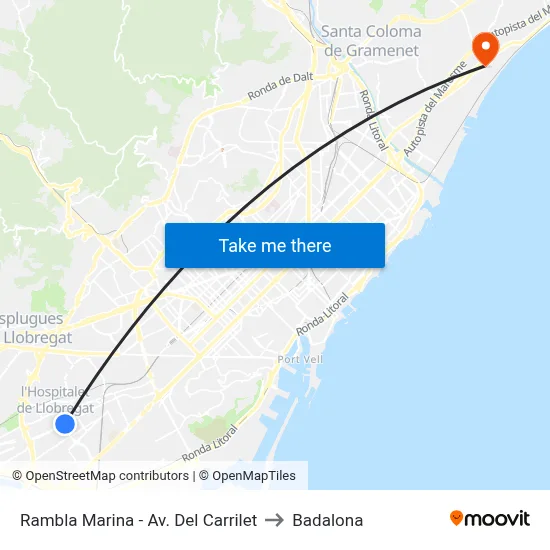 Rambla Marina - Av. Del Carrilet to Badalona map