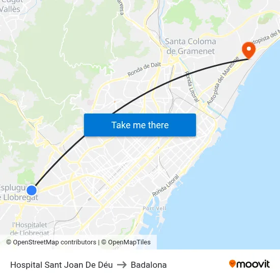 Hospital Sant Joan De Déu to Badalona map