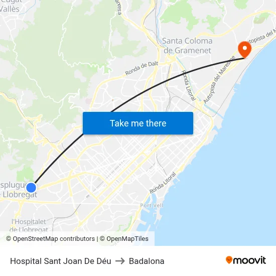 Hospital Sant Joan De Déu to Badalona map