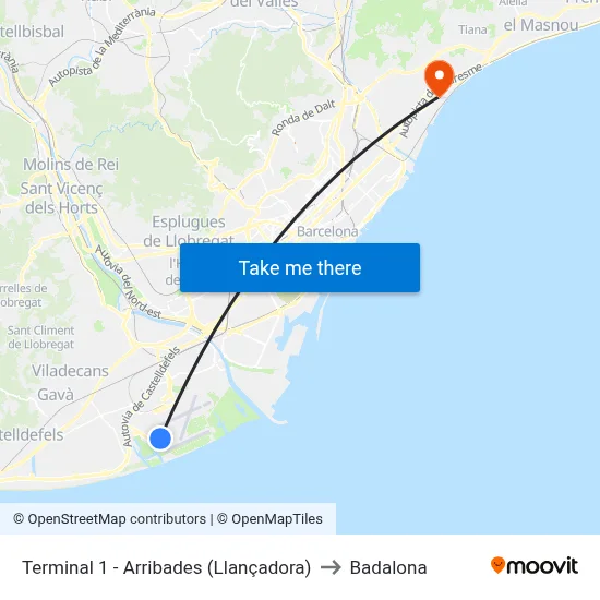 Terminal 1 - Arribades -  Planta 0 to Badalona map