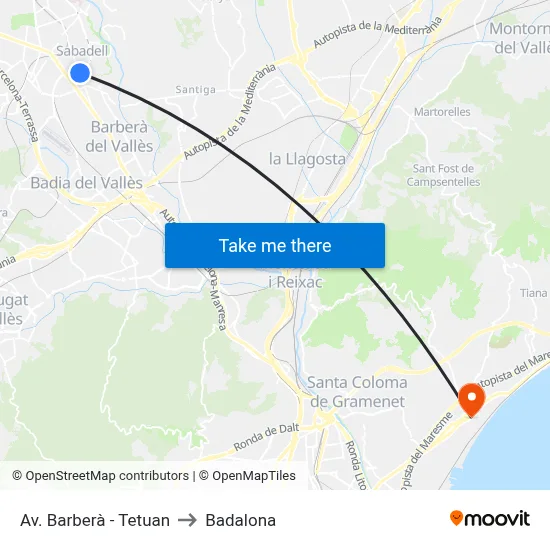 Av. Barberà - Tetuan to Badalona map