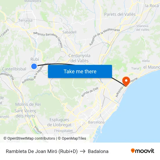 Rambleta De Joan Miró (Rubí+D) to Badalona map