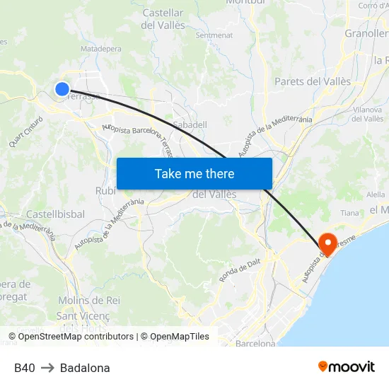 B40 to Badalona map