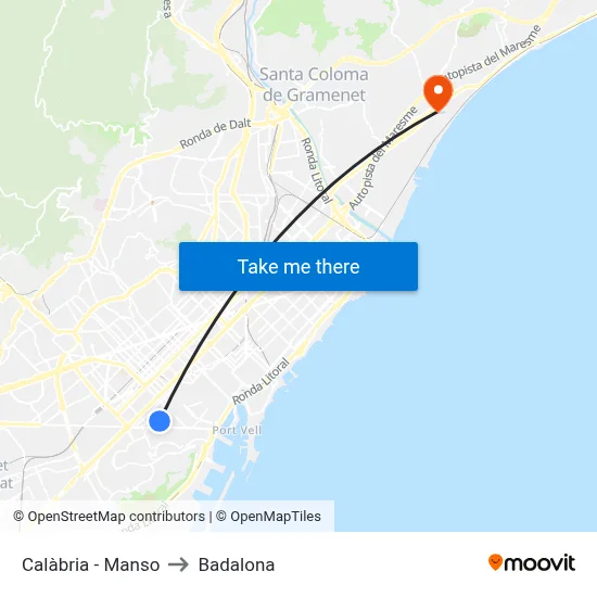 Calàbria - Manso to Badalona map