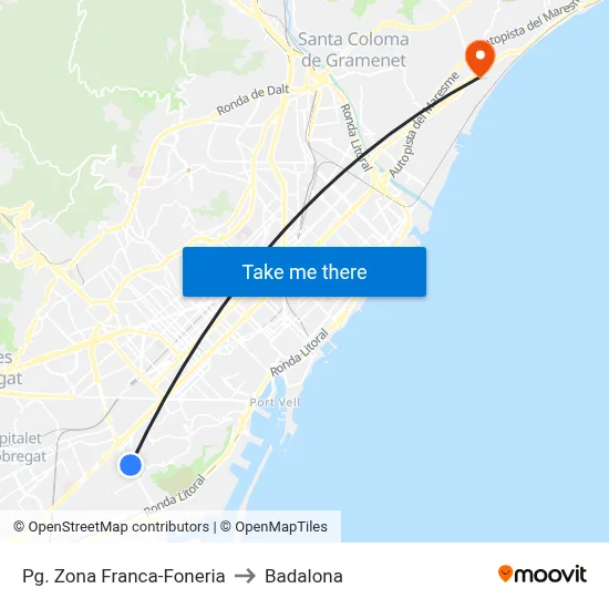 Pg. Zona Franca-Foneria to Badalona map