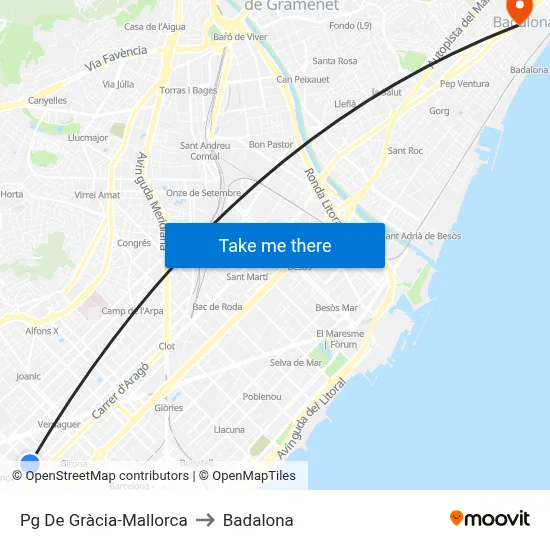 Pg De Gràcia-Mallorca to Badalona map