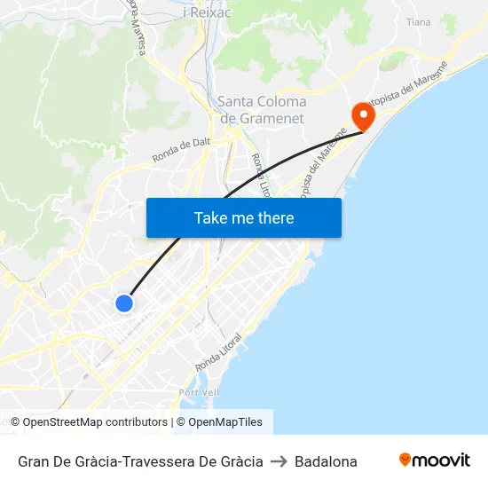 Gran De Gràcia-Travessera De Gràcia to Badalona map