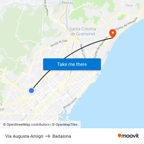 Via Augusta-Amigó to Badalona map