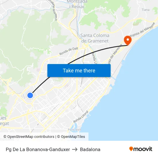 Pg De La Bonanova-Ganduxer to Badalona map