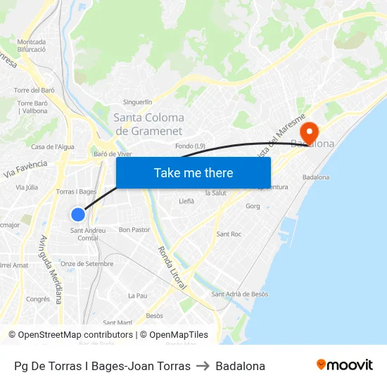 Pg De Torras I Bages-Joan Torras to Badalona map