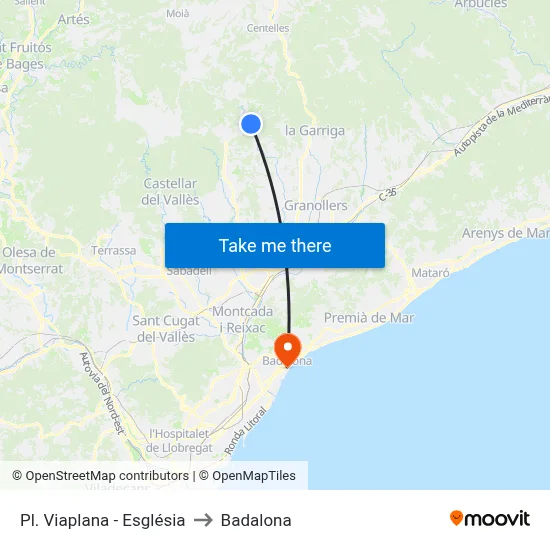 Pl. Viaplana - Església to Badalona map