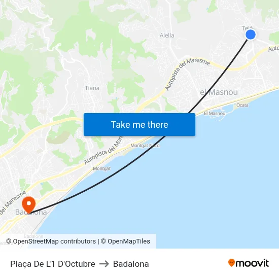 Plaça De L'1 D'Octubre to Badalona map