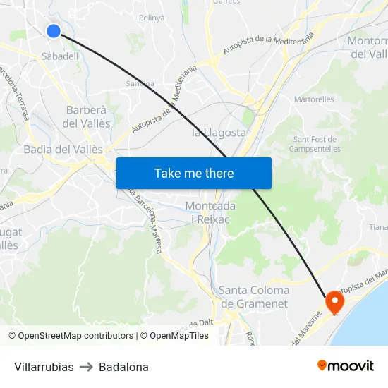 Villarrubias to Badalona map