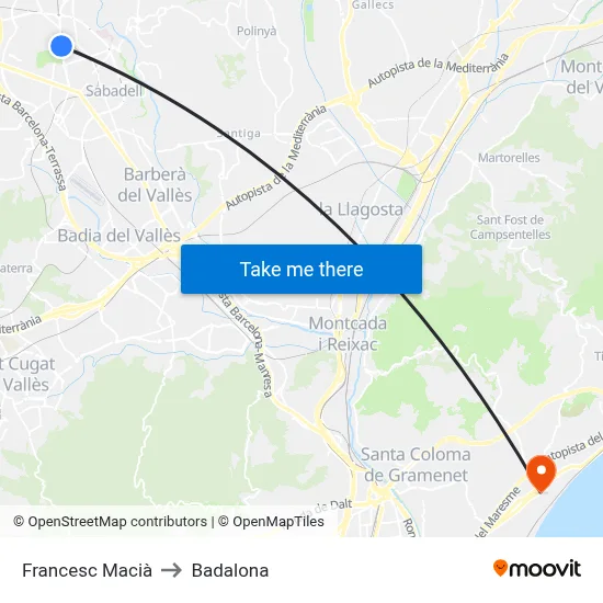 Francesc Macià to Badalona map