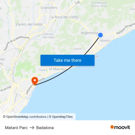 Mataró Parc to Badalona map