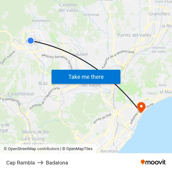 Cap Rambla to Badalona map