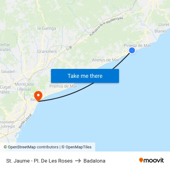 St. Jaume - Pl. De Les Roses to Badalona map