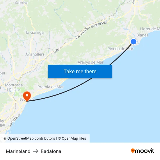 Marineland to Badalona map
