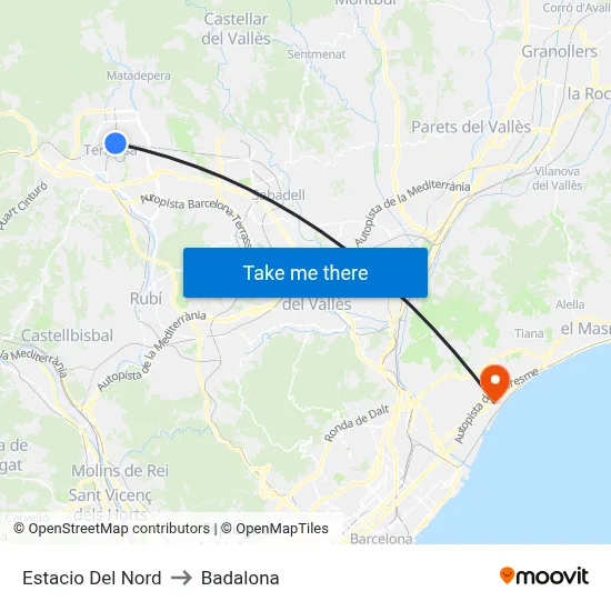Estacio Del Nord to Badalona map