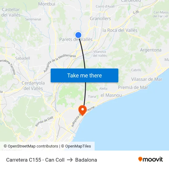 Carretera C155 - Can Coll to Badalona map